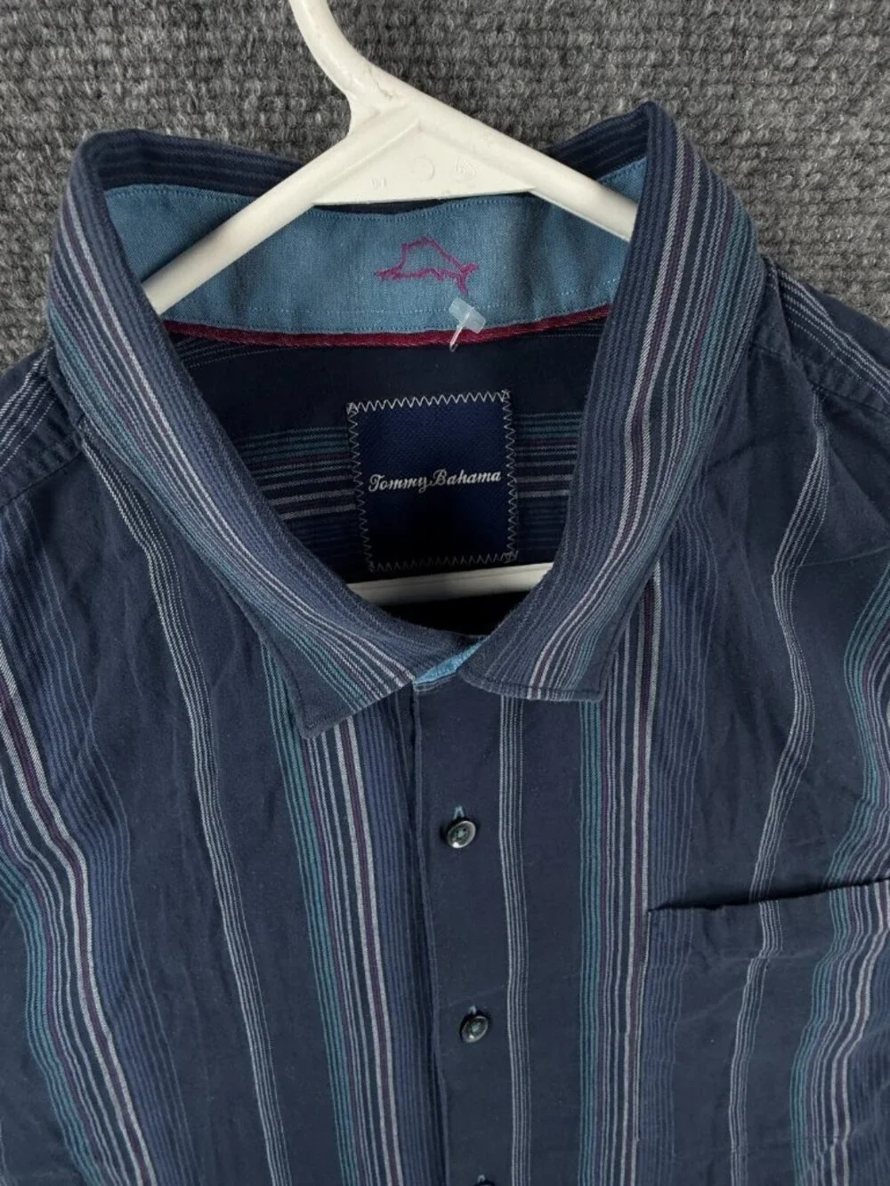 Tommy Bahama Silk Cotton Button Up Shirt Men Long Sleeve Striped Blue XL Adult